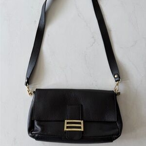 Italian Leather Shoulder Bag Black Divina Firenze Crossbody Gold Hardware